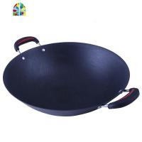 陆川铸铁锅无涂层加厚生铁炒锅圆底双耳传统老式家用燃气灶用 FENGHOU 34cm圆底加厚原生态+可立盖