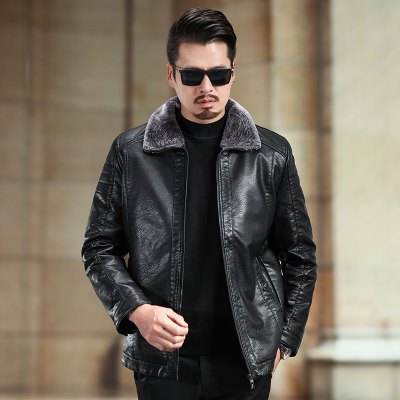 NEWLAKE爸爸冬装外套老爸棉袄40岁50中年加绒加厚皮衣男PU棉衣服中老年人棉衣