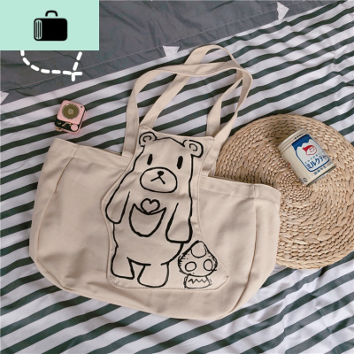 日系原宿风小熊单肩包软妹韩国ins手提帆布包学生文艺复古购物袋NEW LAKE女士单肩包