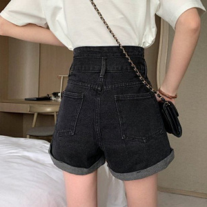 含棉新款高腰牛仔短裤女超高腰宽松休闲显瘦夏季ins卷边a字阔腿裤
