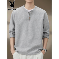 花花公子假两件长袖t恤男士卫衣2025年秋季休闲半拉炼衣服秋装男
