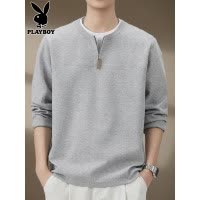 花花公子假两件长袖t恤男士卫衣2025年秋季休闲半拉炼衣服秋装男