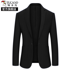 啄木鸟西装外套男士高级感商务西服春秋季新款青年黑色修身上衣K