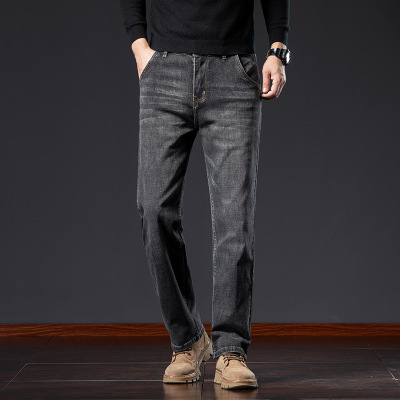 高端复古牛仔裤男士宽松直筒新款长裤子百搭加绒休闲裤秋冬款