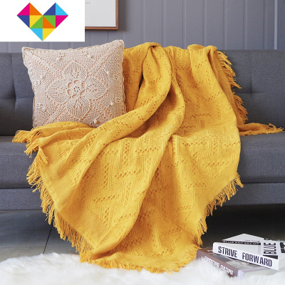 简约现代格子沙发套全覆盖布艺沙发巾线毯装饰样板间民宿家用防尘黄格230*250cm御蓝锦