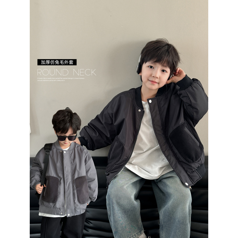 童酷儿童冬款湖州织里童装韩版宝宝棉服仿兔毛加厚男童外套潮