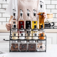 调味罐玻璃调料罐油壶套装厨房佐料收纳盒密封盐罐调料收纳置物架 敬平 方油瓶5*兰蒂5*储物罐4*13架子