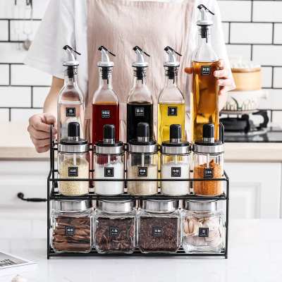 调味罐玻璃调料罐油壶套装厨房佐料收纳盒密封盐罐调料收纳置物架 敬平 方油瓶5*兰蒂5*储物罐4*13架子
