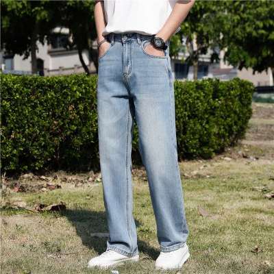 时尚牛仔牛仔裤男士2026年春季新款垂顺直筒宽松百搭浅色休闲裤男
