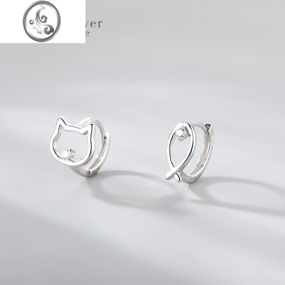 JiMiS925银银猫咪时尚网红女小众设计感高级耳环2023新款耳扣