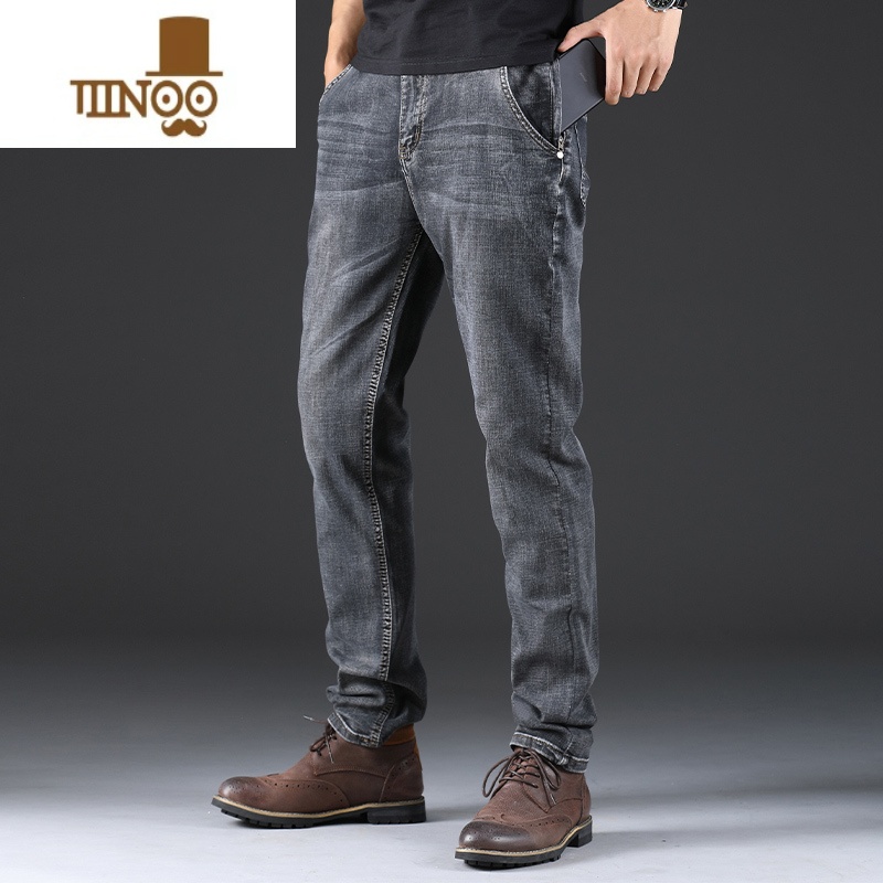 YANXU夏季薄款烟灰色牛仔裤男直筒宽松高端款休闲中年男士长裤子潮