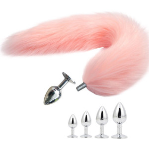 金属肛塞可拆卸狐狸尾巴带骨架定型外出女后庭猫狗尾巴SM成人自玩慰激情玩具情趣用品大中 粉色可拆卸无定型款 特小号头
