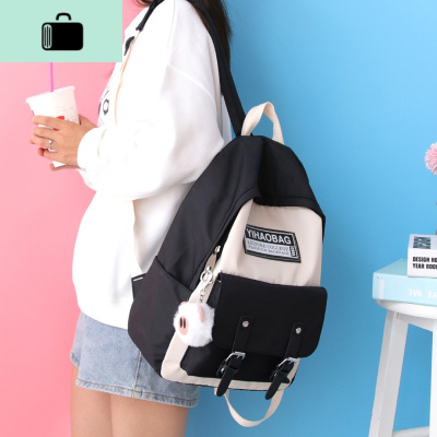 牛津布2020新款双肩包女简约撞色书包女韩版高中初中大学生背包女NEW LAKE女手包