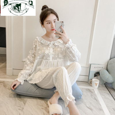 HLCOMAN韩版日系甜美女士棉睡衣女春秋长袖长裤薄款少女睡衣清新家居服