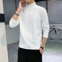 男装长袖T恤德绒秋季日系潮牌纯色打底衫半高领保暖上衣