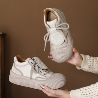 头层牛皮休闲鞋女秋冬新款防滑耐磨真皮厚底运动鞋复古百搭