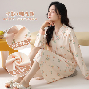 长袖睡裙女秋冬季仿棉睡衣可爱卡通中长款孕妇哺乳期家居服可外穿