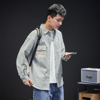 [1.5折价45元]唐狮 衬衫男休闲潮流拼色长袖衬衫衬衣男口袋撞色长袖衬衫
