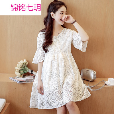 锦铭七玥孕妇装时尚蕾丝花边孕妇连衣裙韩版夏季气质孕妇裙子-008