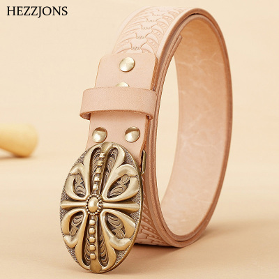 赫泽琼斯HEZZJONES复古克罗心皮带男意大利原色牛皮腰带手工压花纯铜扣休闲皮带潮男腰带进口原色牛皮