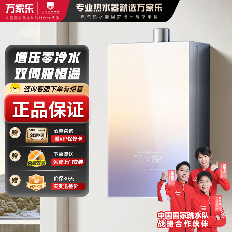 万家乐 燃气热水器JSQ30-16RG3 天然气下置风机16升零冷水密闭稳燃舱全景玻璃屏[彩虹系列]
