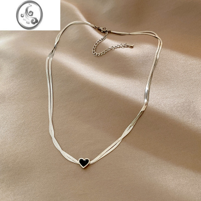 JiMi双层黑色爱心项链女小众设计感精致潮流锁骨链轻奢高级感颈链配饰