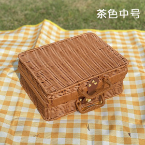 手工仿藤编手提箱复古收纳箱野餐篮储物行李箱拍摄道具伴手礼品盒