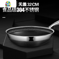 抖音无涂层304加厚家用蜂窝炒锅锅无油烟电燃通用 FENGHOU 32CM双面屏锅+304盖