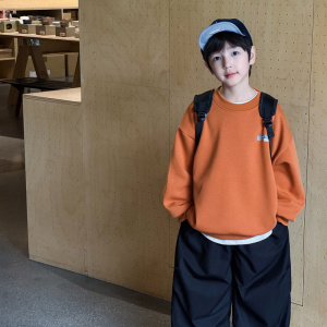 童酷男童冬款山系趣味印花宝宝上衣圆领一体绒保暖儿童卫衣潮