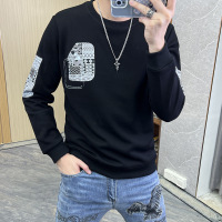 秋冬新款个性印花加绒卫衣男休闲圆领长袖打底衫套头上衣潮流时尚