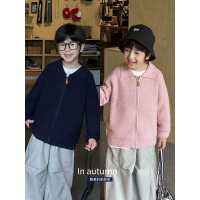 童酷男童秋款童装韩系纯色宝宝针织开衫时尚拉链翻领儿童毛衣