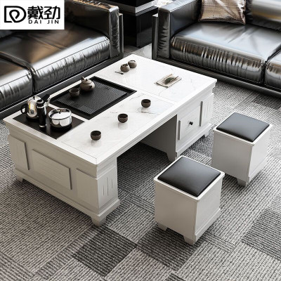 戴劲火烧石功夫茶几茶桌椅组合茶具一体套装茶台一键上水1.2米白色
