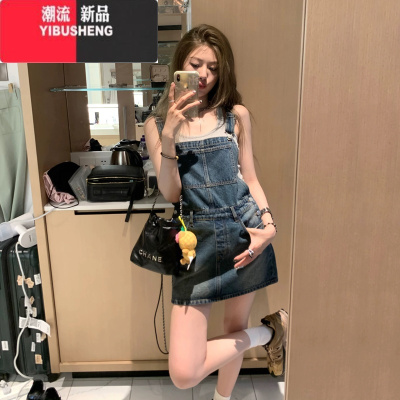 YIBUSHENG美式复古牛仔背带裙女季a字显瘦2024新款工装裙小众短裙连衣裙