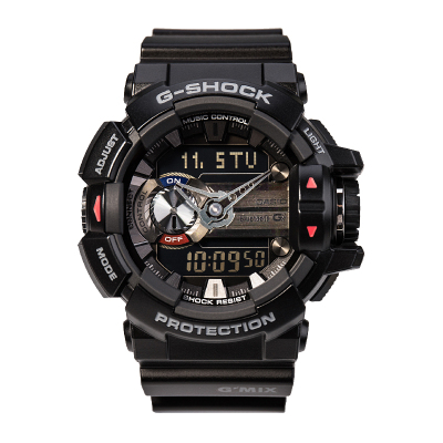 卡西欧(CASIO)手表G-SHOCK系列蓝牙音乐大表盘潮流时尚多功能运动男表GBA-400-1A黑色