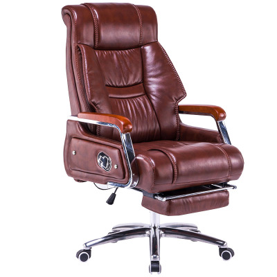 锦北 老板椅升降座椅电脑椅可躺办公椅旋转商务椅 头层牛皮+搁脚按摩