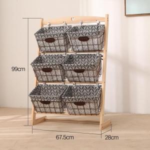 森美人创意实木书报架客厅杂物架田园布艺收纳架落地置物架家用玩具储物