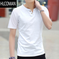 HLCOMAN潮流男士短袖t恤V领2025新款上衣服男装夏季半袖体恤打底长袖