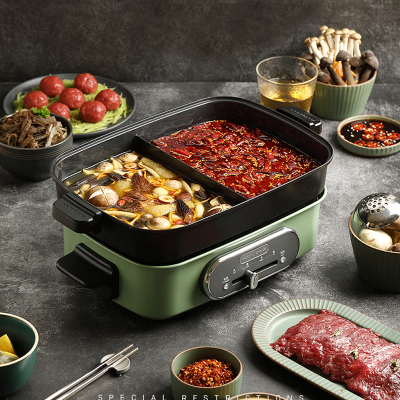 摩飞电器(Morphyrichards)多功能锅多用途料理锅电烧烤锅煎锅电火锅家用电蒸锅MR9088薄荷绿(带鸳鸯盘)