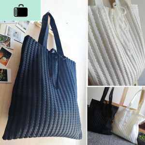 秋新款蕾丝镂空帆布包包网眼单肩包女书包文艺纯色竖条纹布袋子NEW LAKE女士单肩包