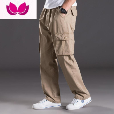 七斓夏季男薄加肥大码直筒大口袋休闲户外宽松工装长装运动肥佬裤