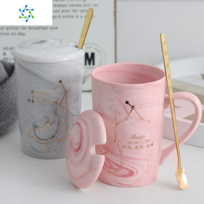 创意水杯ins北欧可爱女个性潮流陶瓷杯子咖啡杯星座马克杯带盖勺三维工匠