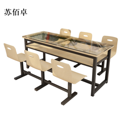 苏佰卓餐桌6人学校食堂小吃店快餐桌椅饭堂钢化玻璃桌1800*600*750[含椅]
