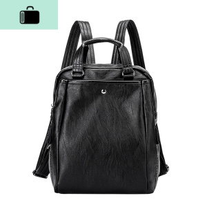 双肩包女2020新款韩版时尚百搭皮电脑包牛皮大容量女式软皮背包NEW LAKE 黑色 黑色