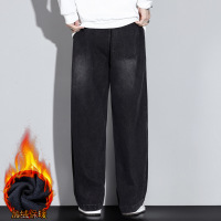 男士牛仔裤冬季热力绒舒适长裤男春秋新款宽松阔腿加绒裤男生