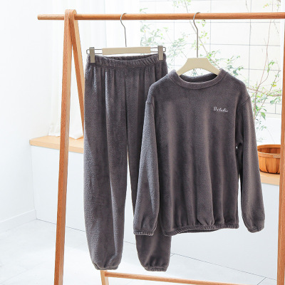 仙女暖暖裤珊瑚加绒外穿宽松束脚松紧腰懒人睡裤家居睡衣套装