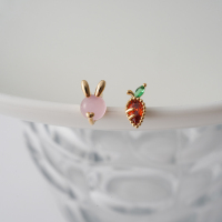 韩国进口耳钉小兔子萝卜精致镶钻耳骨钉耳蜗耳门钉单只送女朋友老婆情人节七夕生日礼物