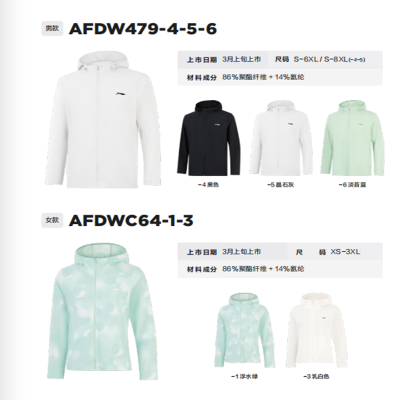 李宁 外套 AFDW479-4-5-6(留言码数)