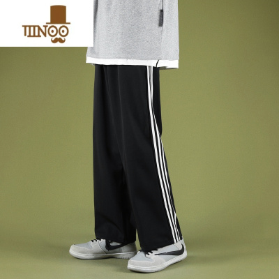 YANXU坠感阔腿条纹运动裤男秋季港风超火cec潮流直筒宽松休闲百搭卫裤