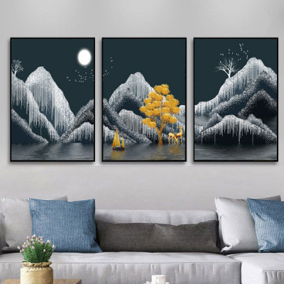 京弗客厅装饰画晶瓷晶钻铝合金框三联画餐厅画背景墙床头背画玄关画等装饰字画