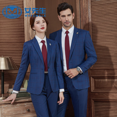 Mrfemale/女先生男装西服套装男士三件套韩版格子西装男女同款高档职业装套装新郎结婚礼服商务工作服可上下错码